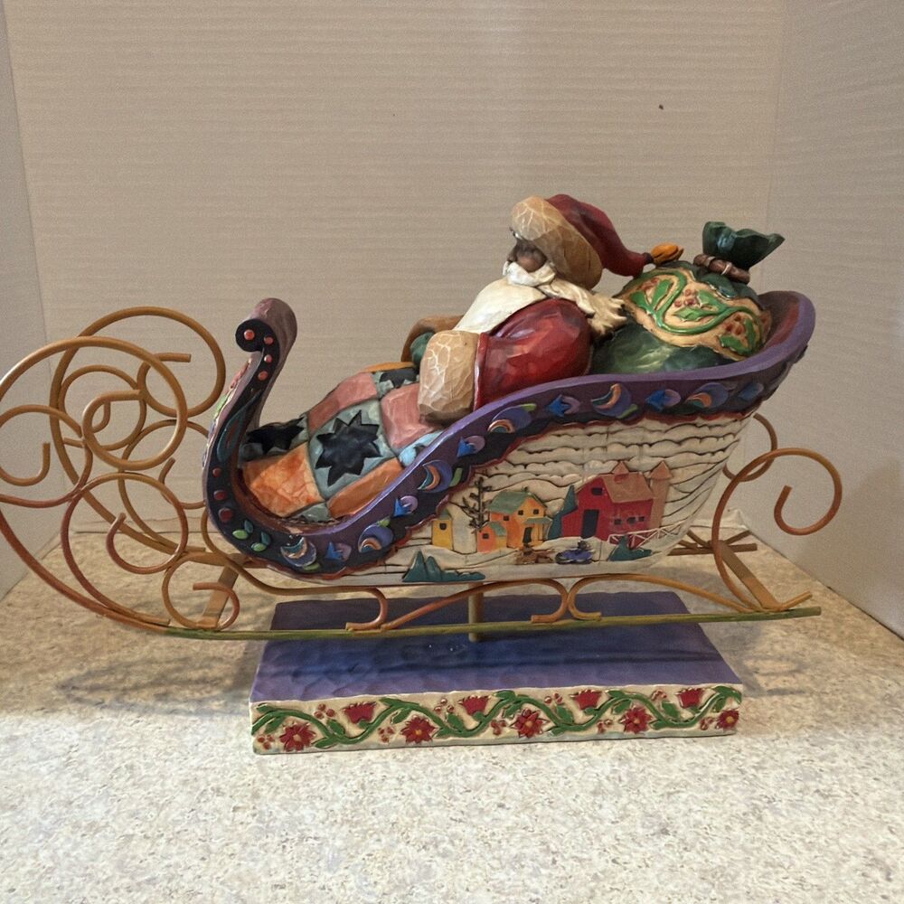 Jim Shore Heartwood Creek 2004 Delivering Joy Santa in Sleigh Figurine 117719